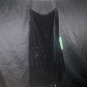 City Triangles Black Sequin Slip Dress